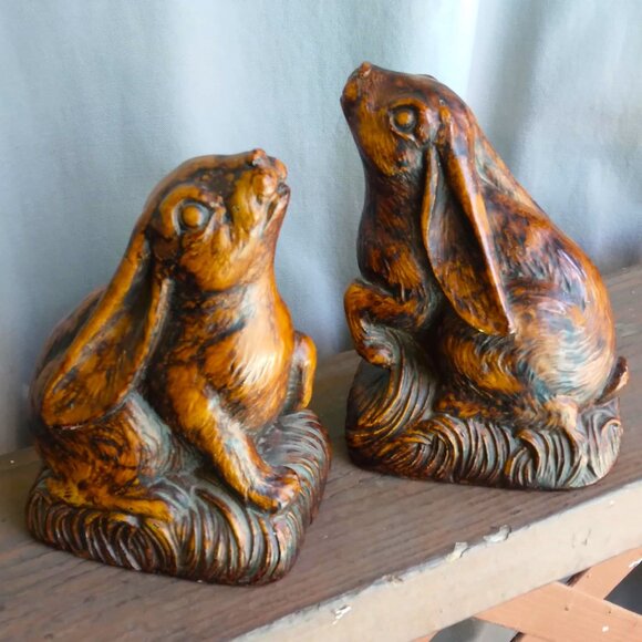 Adorable VTG Hand Painted Heavy Duty Resin Bunny Bookends - Picture 8 of 10